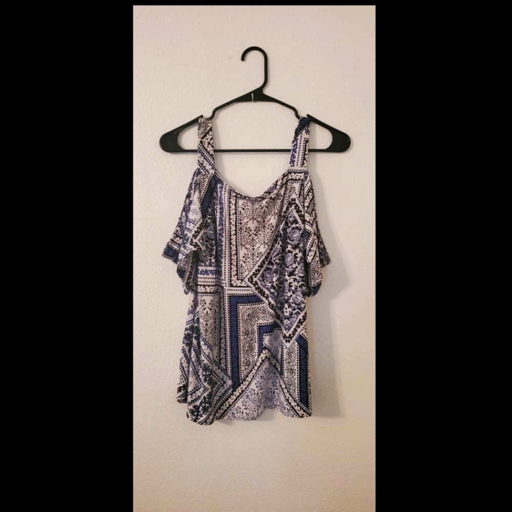 INC open shoulder shirt blue